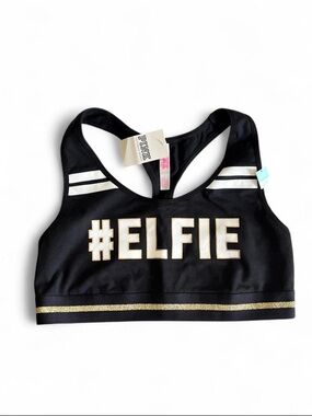 Victoria's Secret PINK Black “#ELFIE” Sports Bra Size L